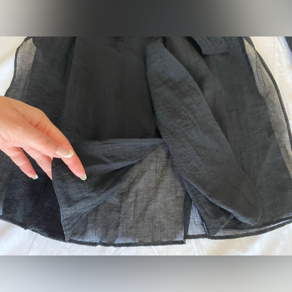 Zara Black Semi-sheer Minimalist Belted Blouse Relaxed long sleeves belt NWT - Picture 11 of 16